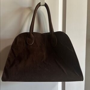 Brown suede satchel bag